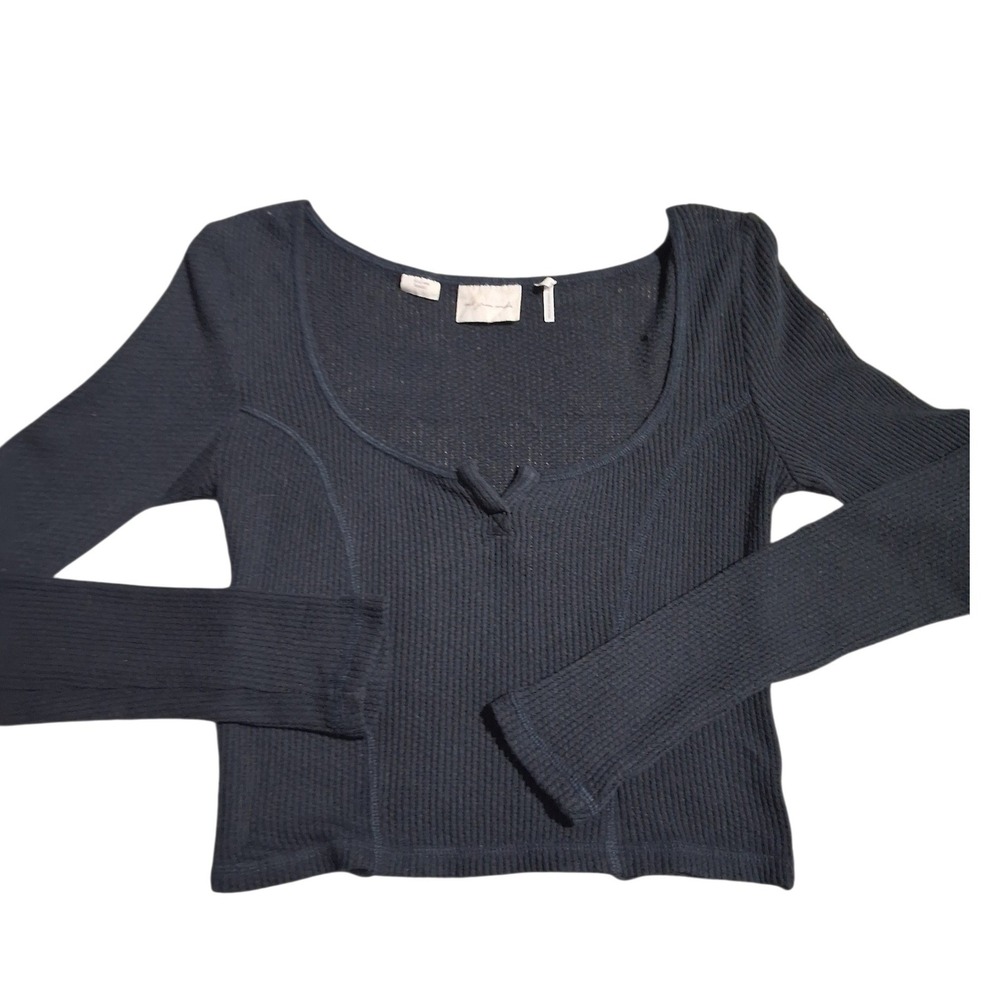 Out From Under Womens size Small Waffle Knit Cropped Scoop Neck Indie Preppy Top